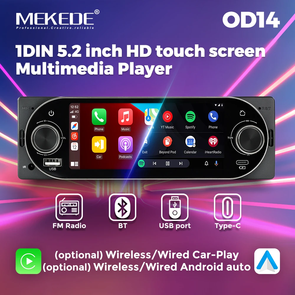 Radio de coche 1 DIN MEKEDE con pantalla MP5, CarPlay y Android Auto