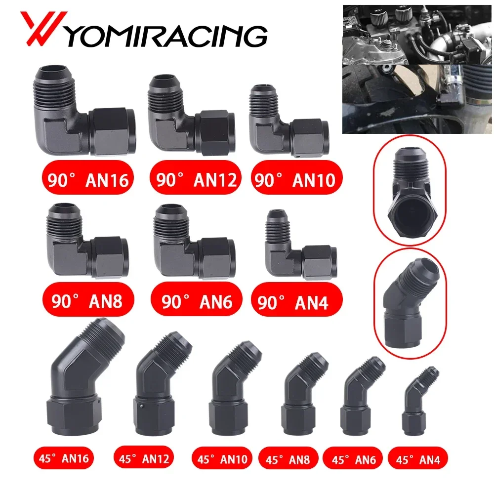 YOMI Adaptador giratorio AN4-AN12 hembra 90° a macho, aluminio negro