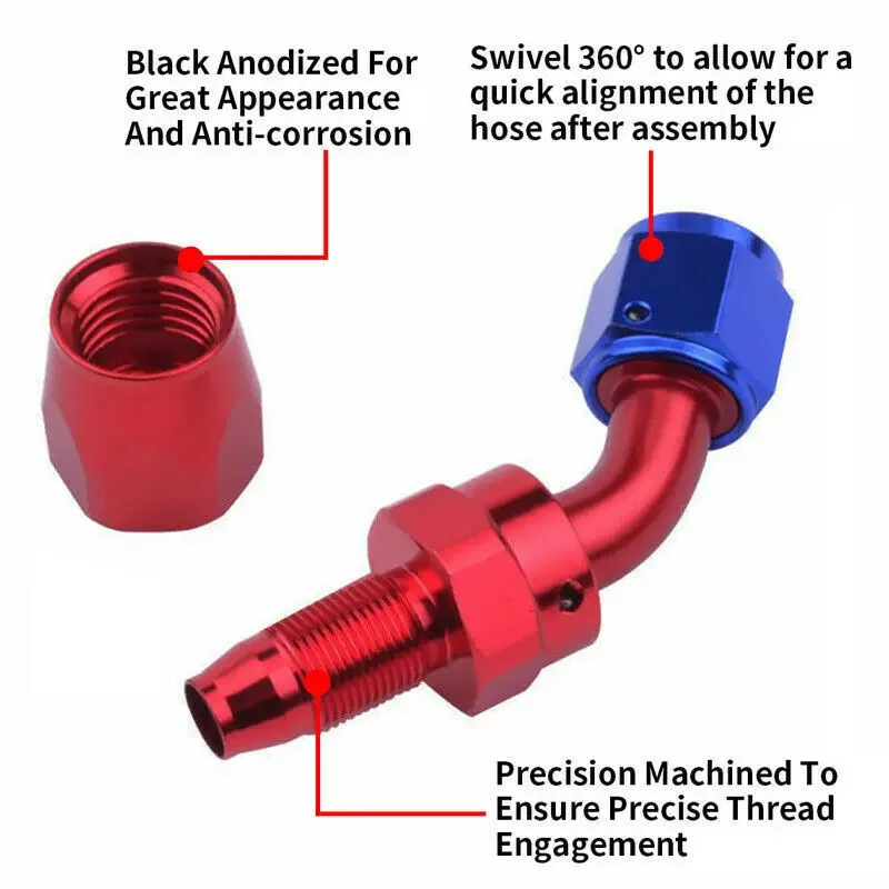 Kit adaptador extremo manguera aceite AN10 AN12 AN16 45-180 rojo azul - imagen 2