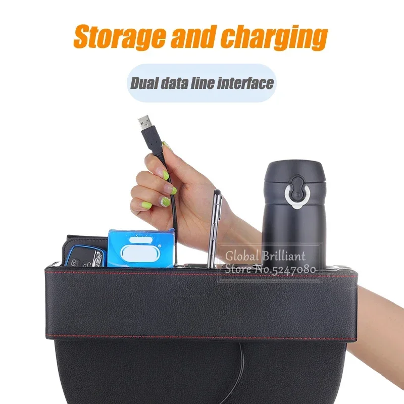 Organizador de asiento con cargador USB para coche y portabotellas PU