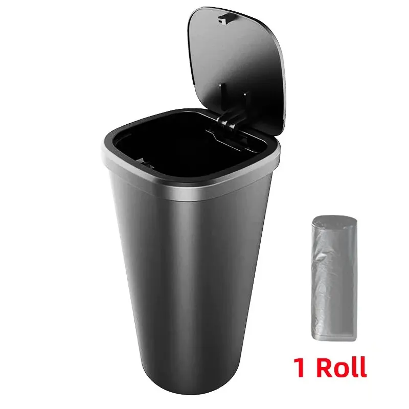 Cubo de basura para coche con tapa abierta y cubby