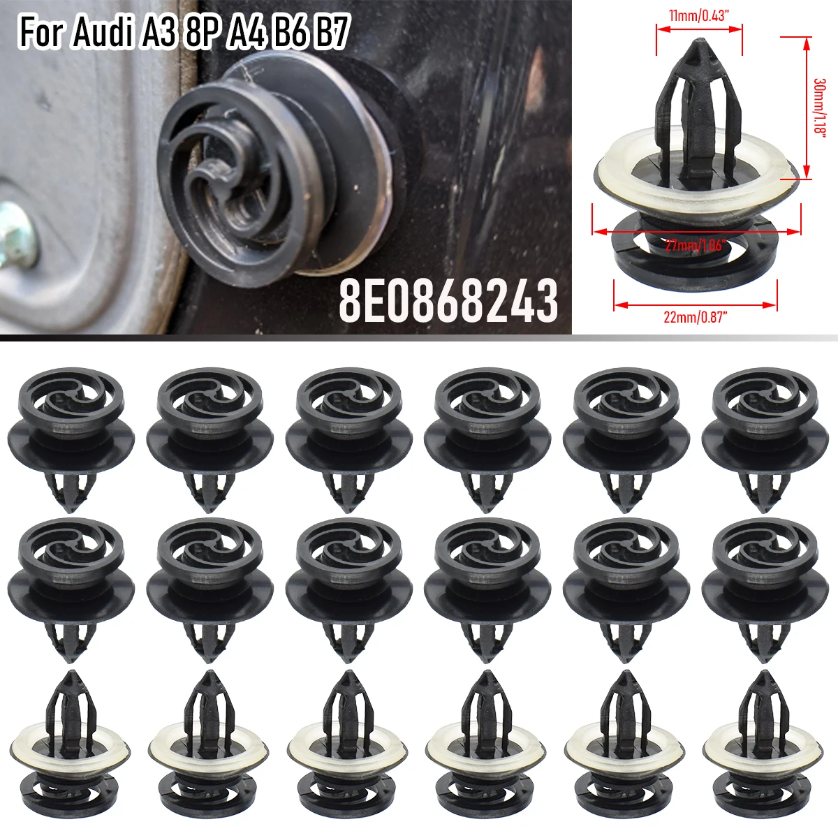 8E0868243 Clips de panel de puerta para Audi A3 8P y A4 B6/B7