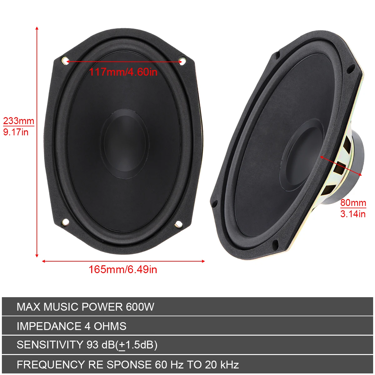 Par de altavoces coaxiales 6x9" 600W 2 vías – sonido estéreo - imagen 2