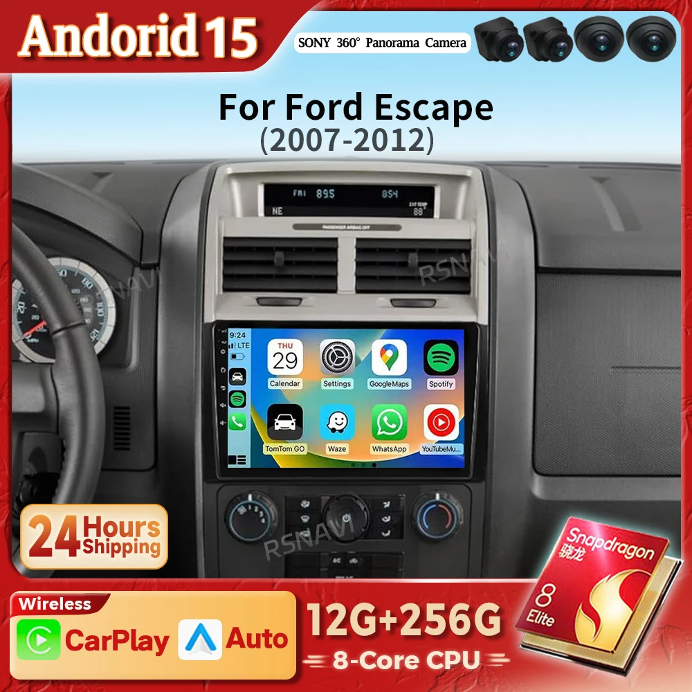 Radio multimedia Android 15 con CarPlay para Ford Escape 2007-2012