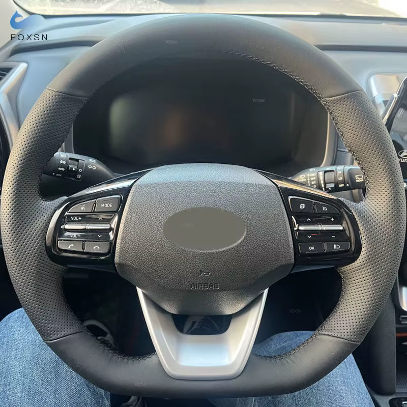 Funda de volante de cuero perforado negro Hyundai Santa Fe ix35