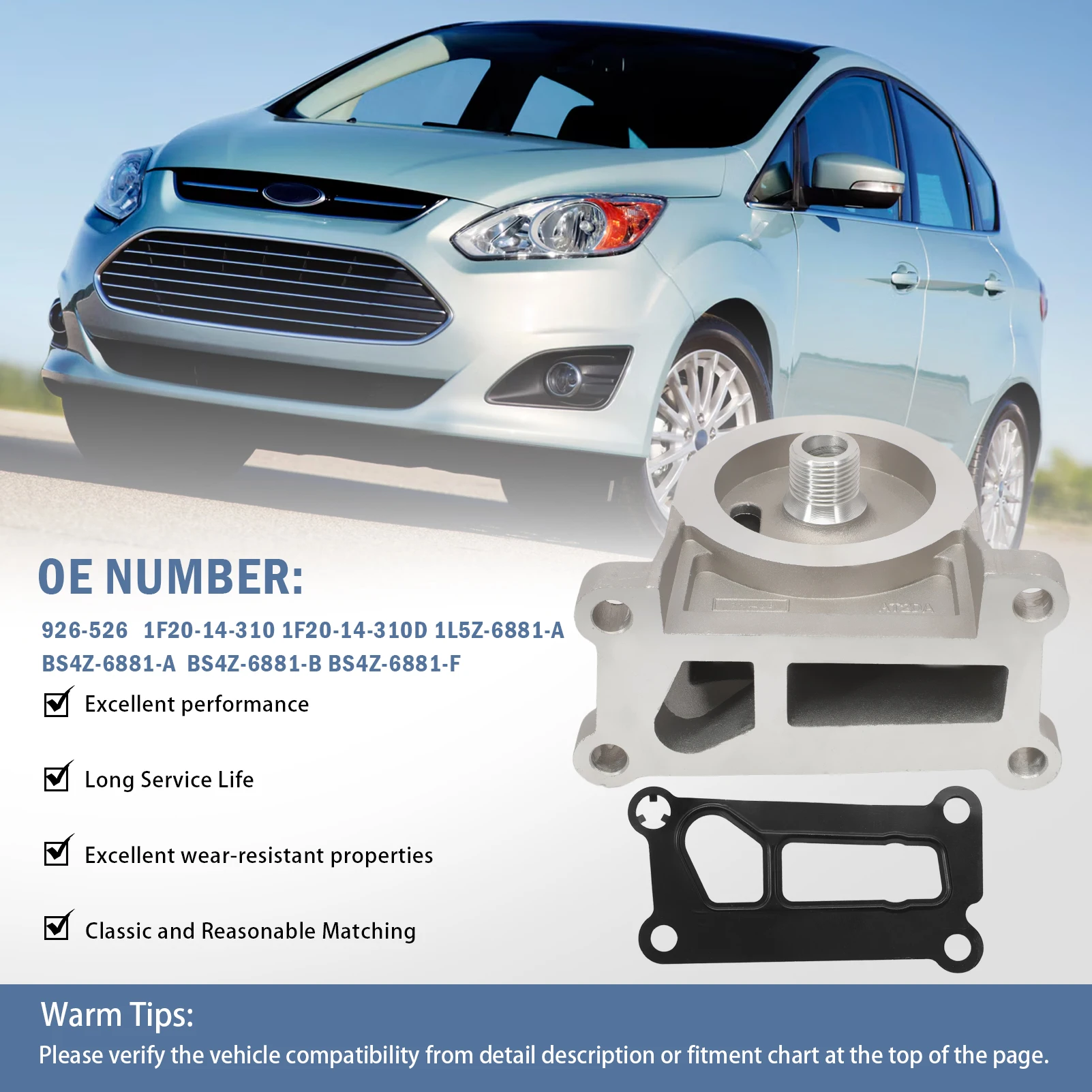 Adaptador de filtro de aceite de motor con sello para Focus Edge C-Max EcoSport 2001-2022 Reemplazar BS4Z-6881-F,1L5Z-6881-A, 1L5Z-6881-AA - imagen 4