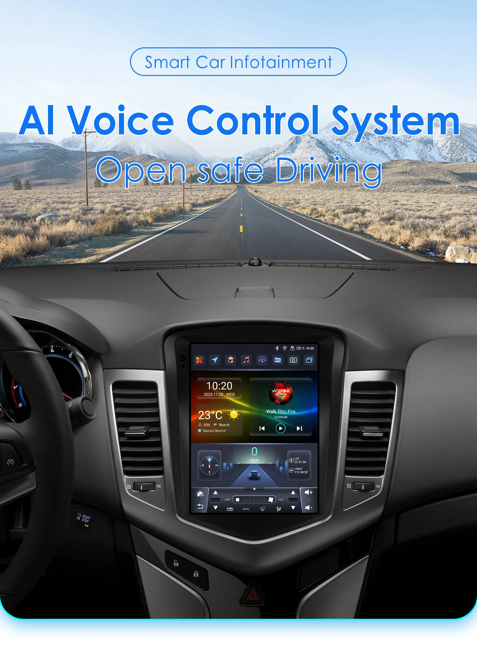 Autoradio Android 13 con pantalla de 9,7 pulgadas para Chevrolet Cruze