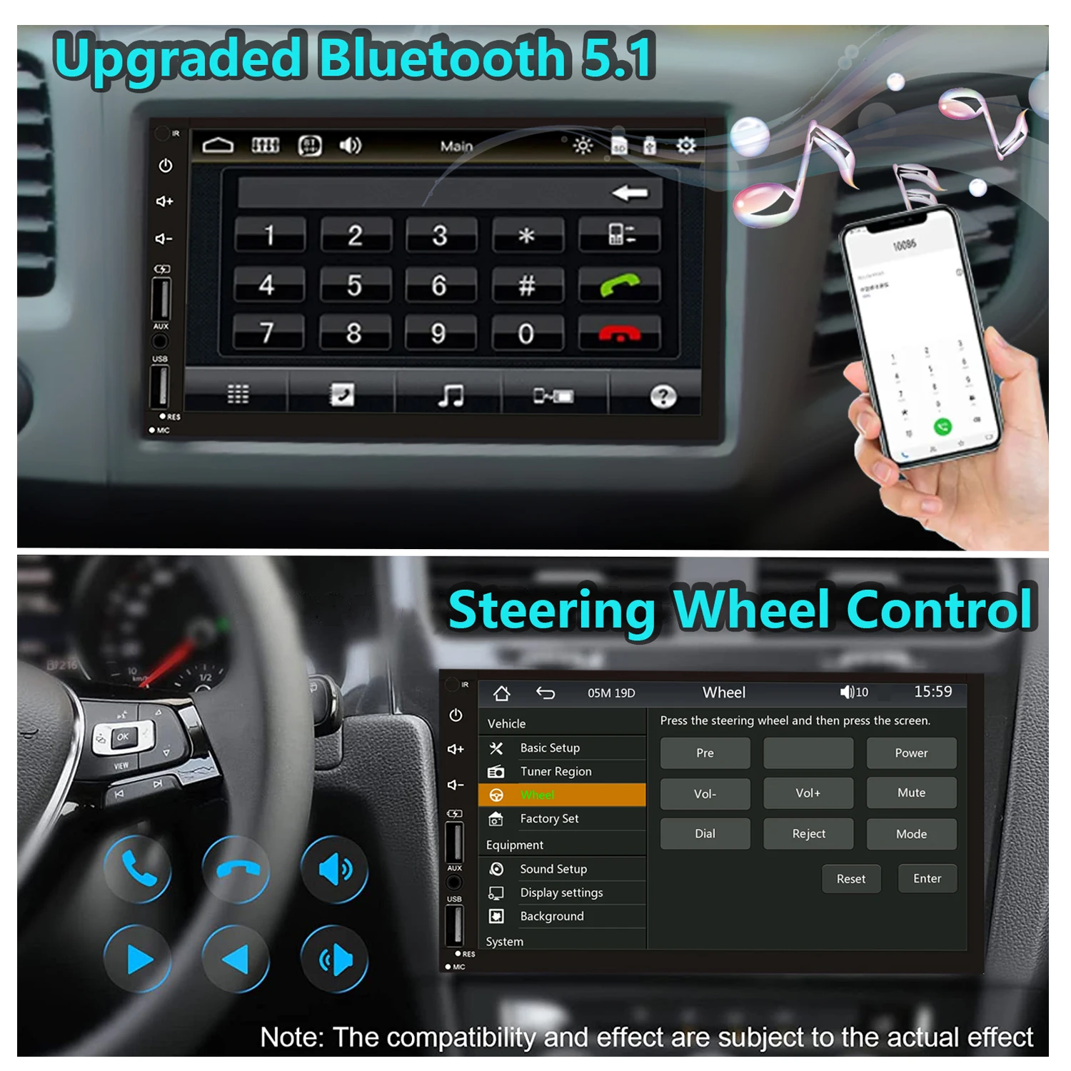 Radio 2 DIN pantalla táctil 7 pulgadas Full HD cámara trasera USB AUX - imagen 3