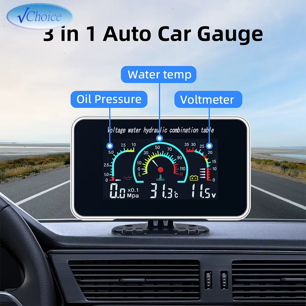 Manómetro digital de aceite y temperatura del agua 12/24 V con alarma