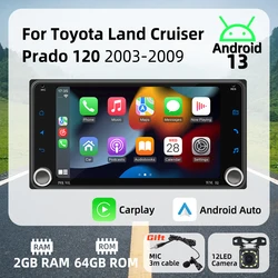 Radio 2 DIN con CarPlay y Android para Toyota Land Cruiser Prado 120