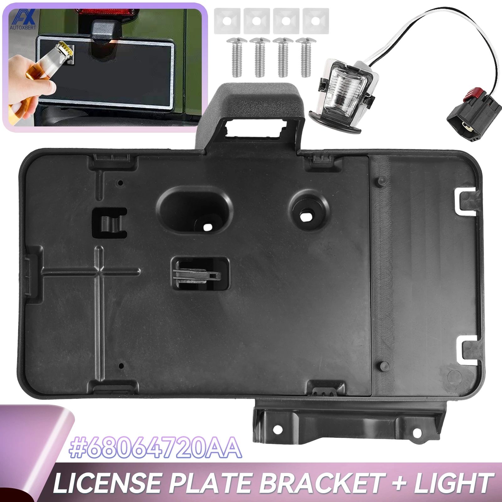 68064720AA Soporte matrícula trasera con marco y luz Jeep JK 2006-2017