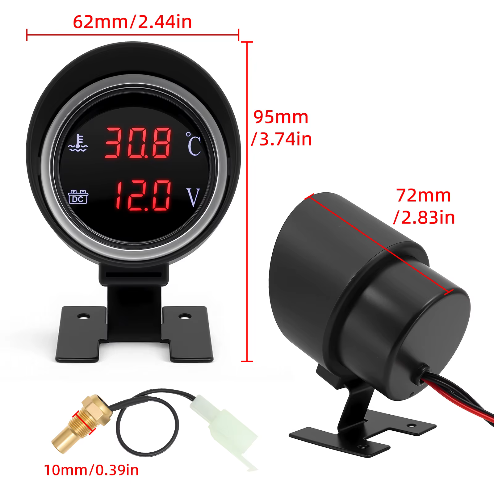 Voltímetro y indicador temperatura agua LCD sensor – coche camión barco - imagen 3