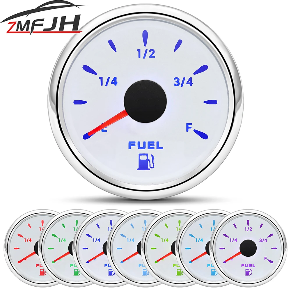 Medidor de nivel de combustible de 52MM, medidor de nivel de combustible de 240-33 ohm para barco marino, coche, camión, retroiluminación de 7 colores, indicador de tanque de combustible de 12V y 24V