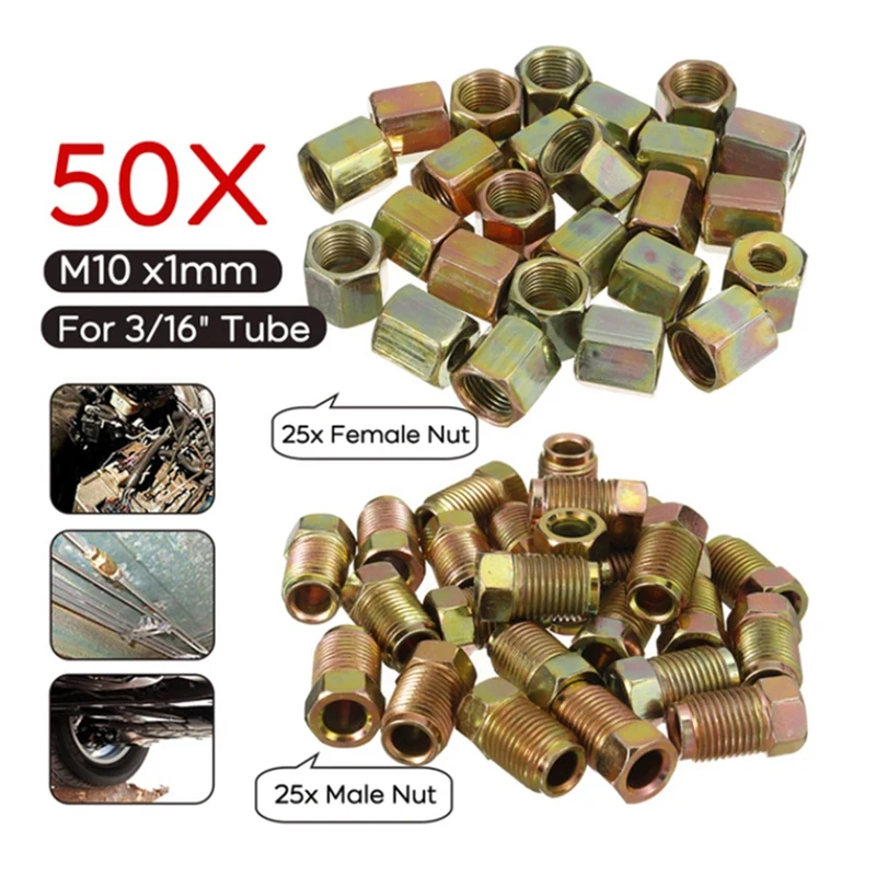 Racores para tubo de freno de cobre 3/16", M10 x 1 macho y hembra - imagen 3