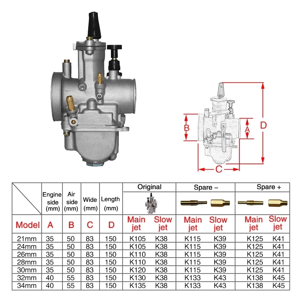 Carburador PWK ZS Racing con Power Jet para Yamaha y Honda ATV - imagen 2