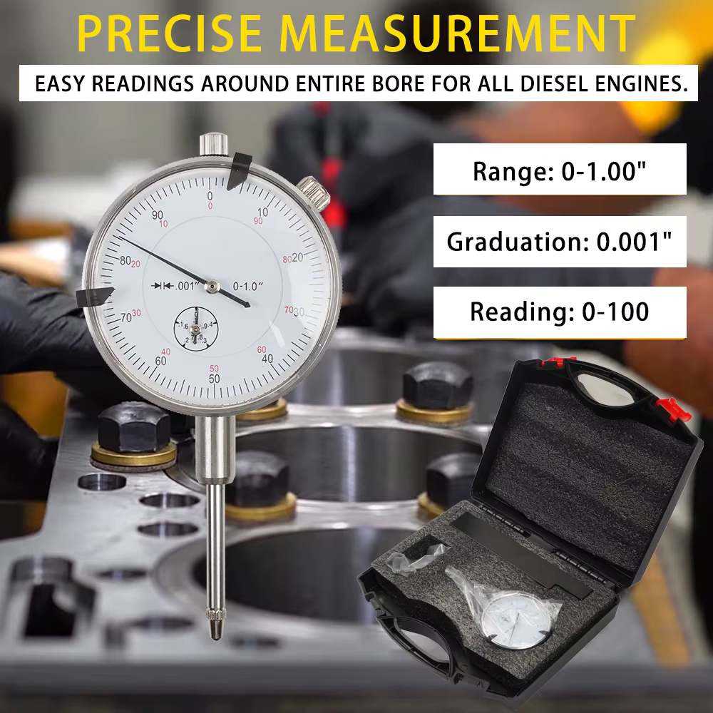 6434 Medidor de altura y contador de diámetro de manga para todos los motores diésel Rango de calibre de orificio 0-1,00" Graduación 0.001" Lectura 0-100 con caja - imagen 2