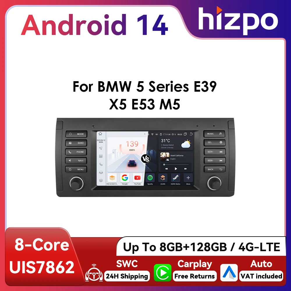 Hizpo Radio Android 2DIN BMW E39 X5 E53 M5 GPS CarPlay