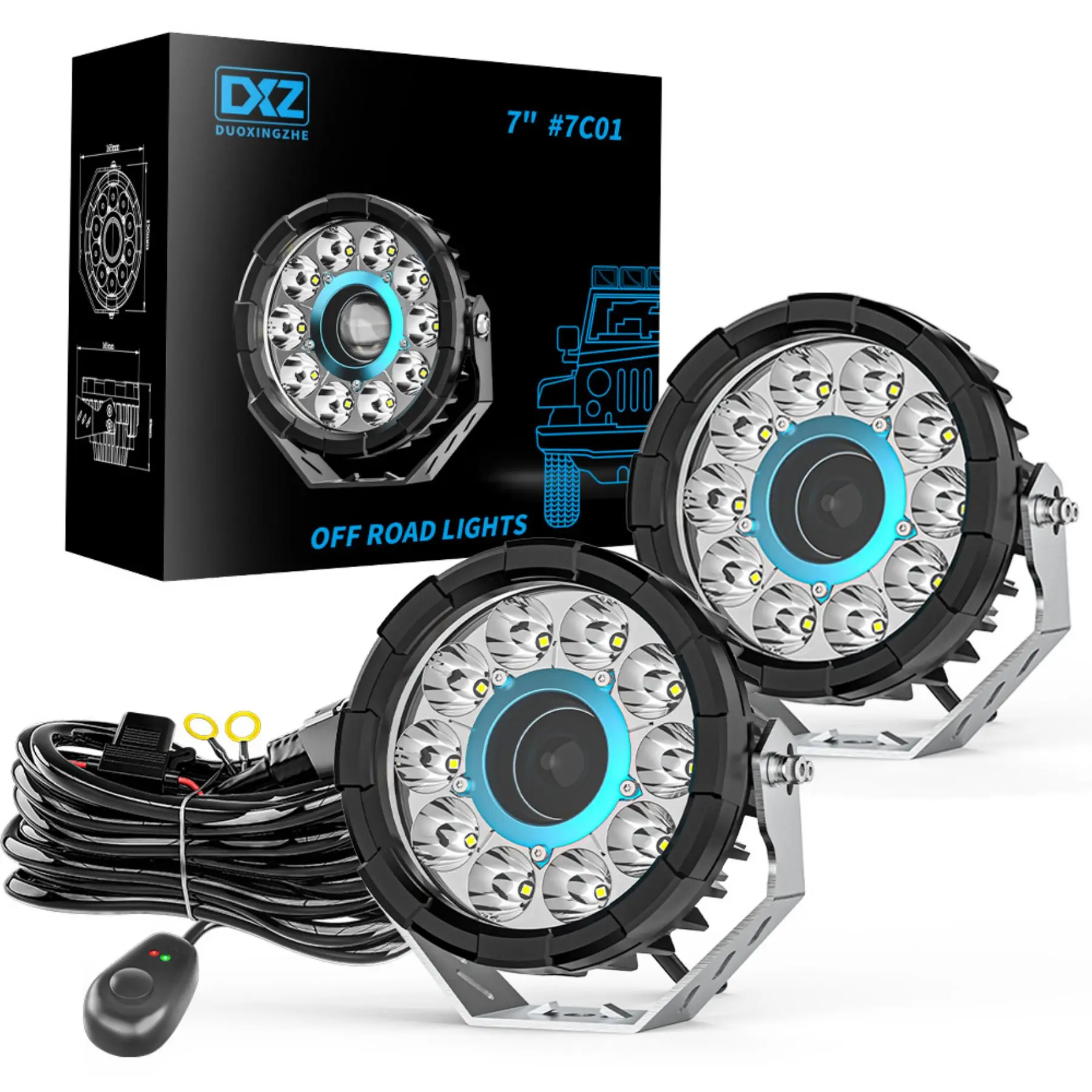 Foco LED DXZ instalado en un vehículo todoterreno