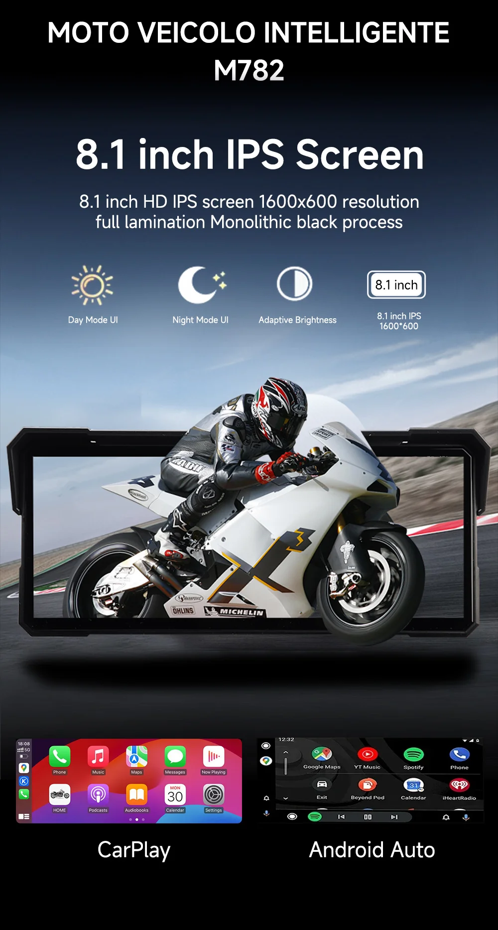 Pantalla mostrando CarPlay inalámbrico en la moto