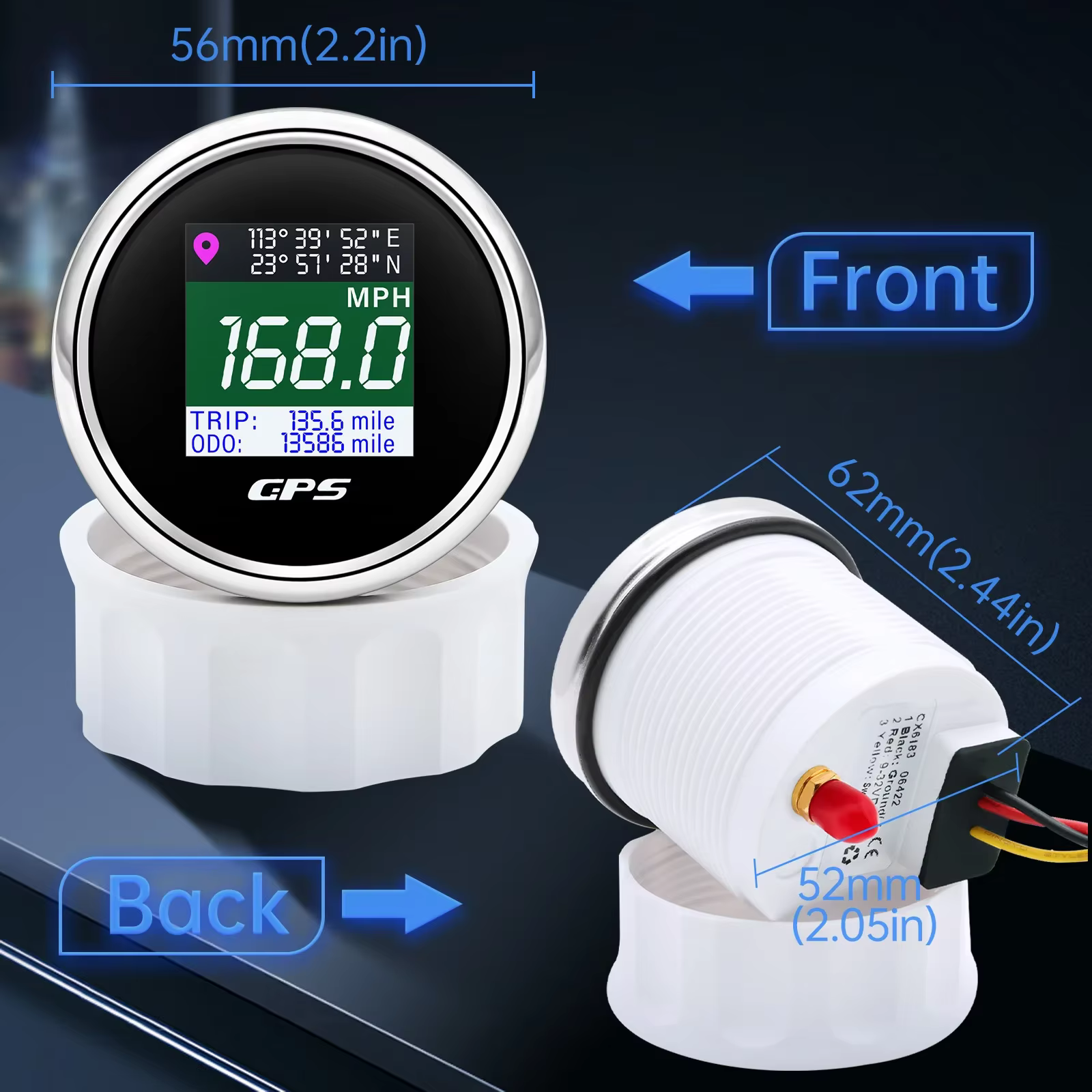 Velocímetro GPS digital 52mm pantalla TFT – para coche y barco - imagen 4