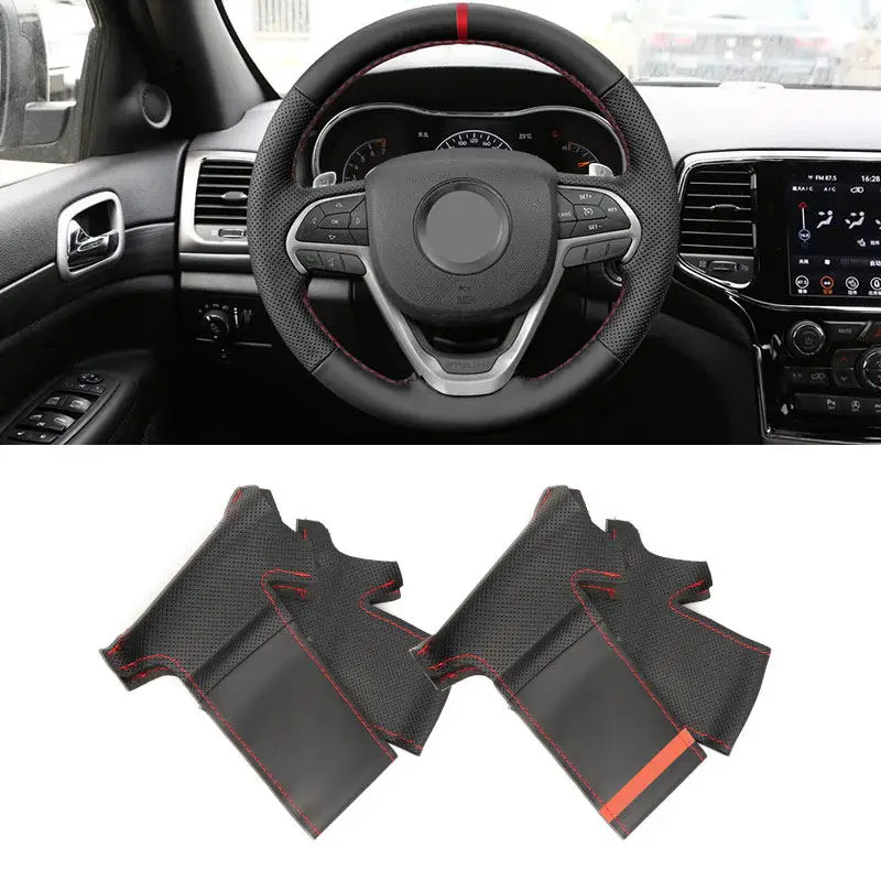 Cubierta de cuero perforado para volante Jeep GC cosida a mano - imagen 2