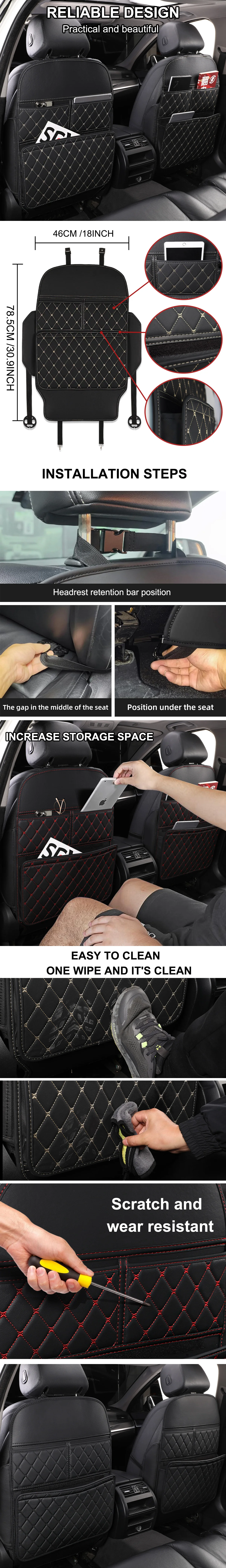 Organizador trasero de coche con múltiples compartimentos