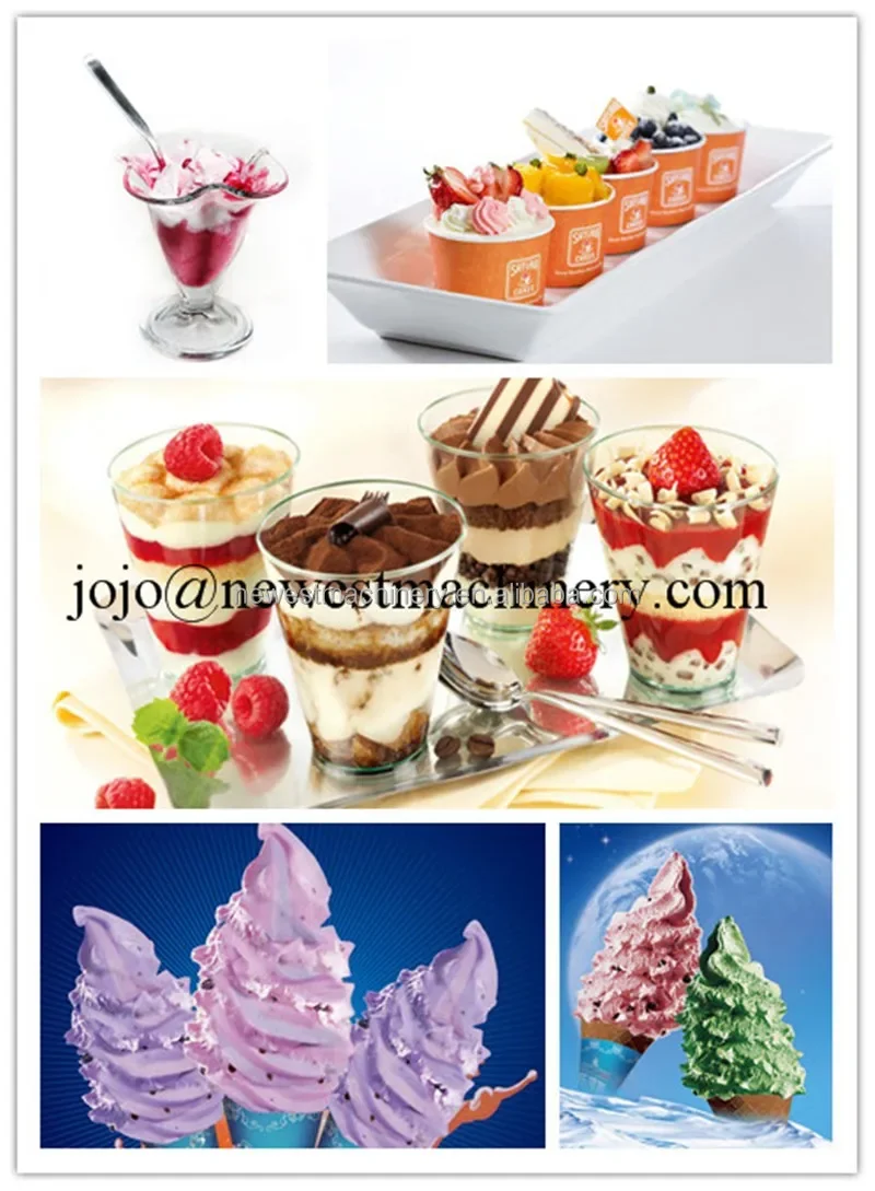La máquina de helado en uso para mezclar yogur congelado y fruta