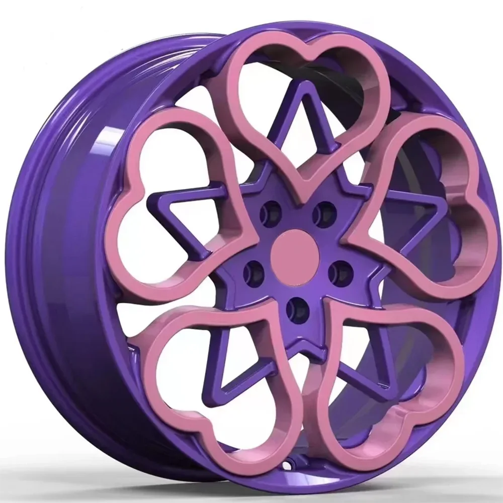 Llantas forjadas personalizadas en rosa y morado, diseño corazón - imagen 3
