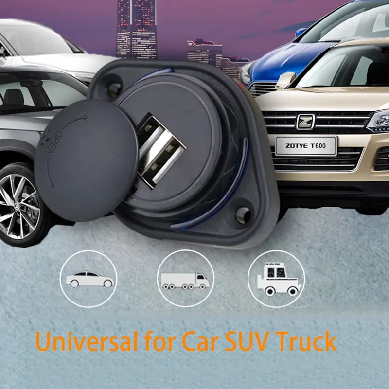 Cargador USB coche 12V-24V impermeable doble puerto con LED - imagen 2