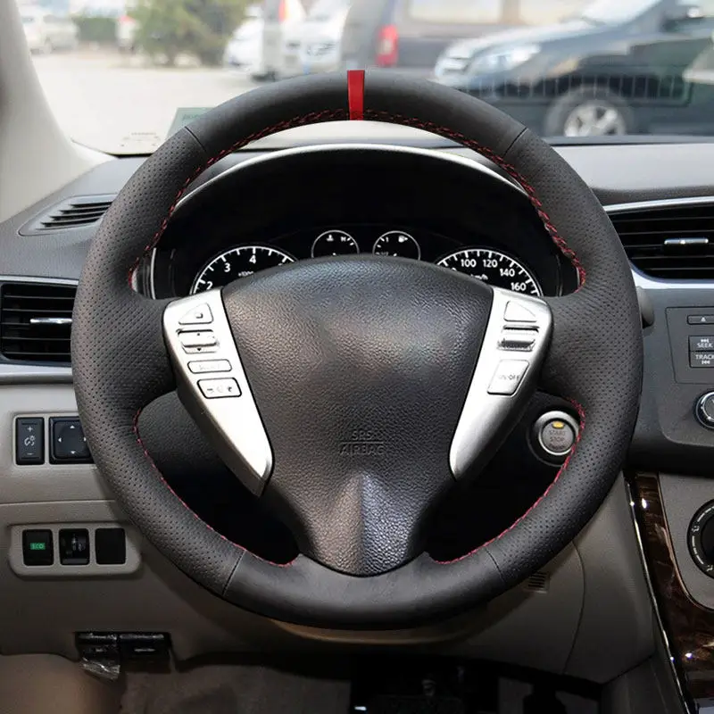 Funda de volante cuero Nissan Versa Note 2013-2015 con tira roja