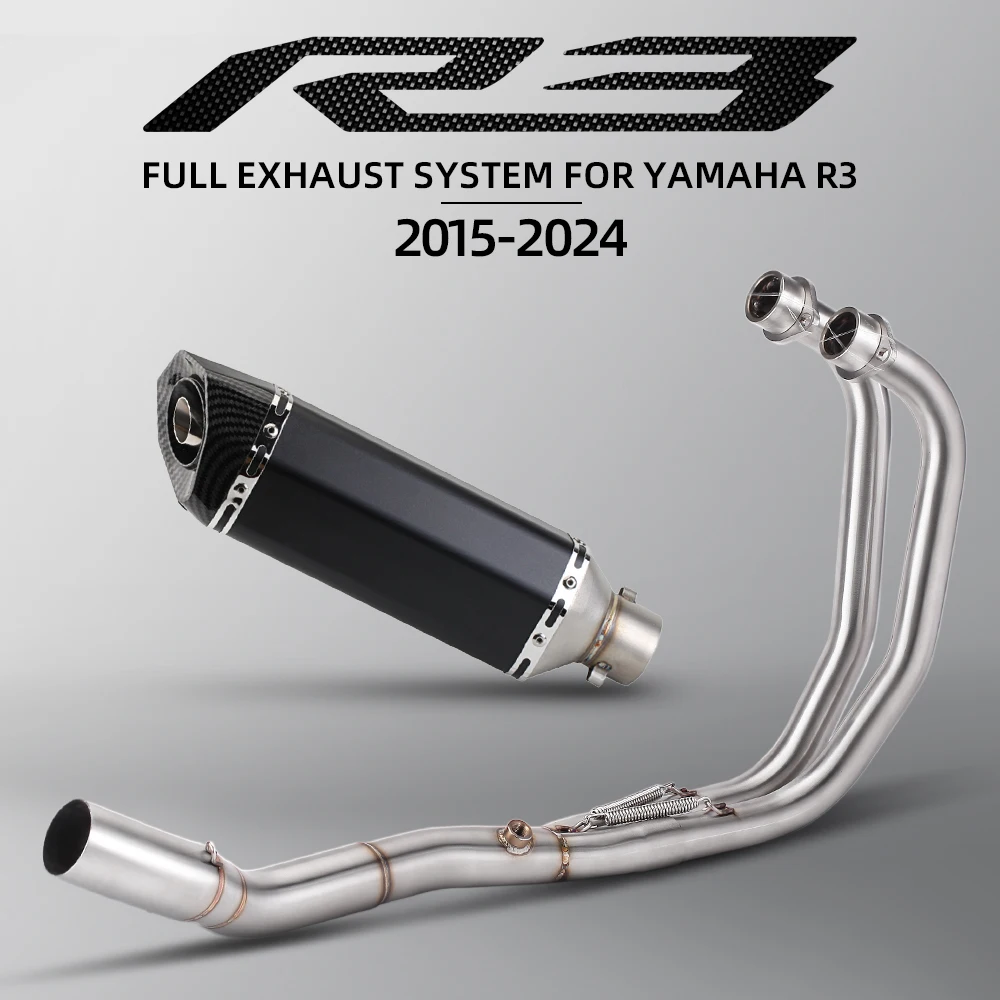 Para Yamaha YZF R3 R25 MT03 2015-2024 Escape de motocicleta Moto sistema completo tubo de enlace frontal con silenciador de cola redonda - imagen 4