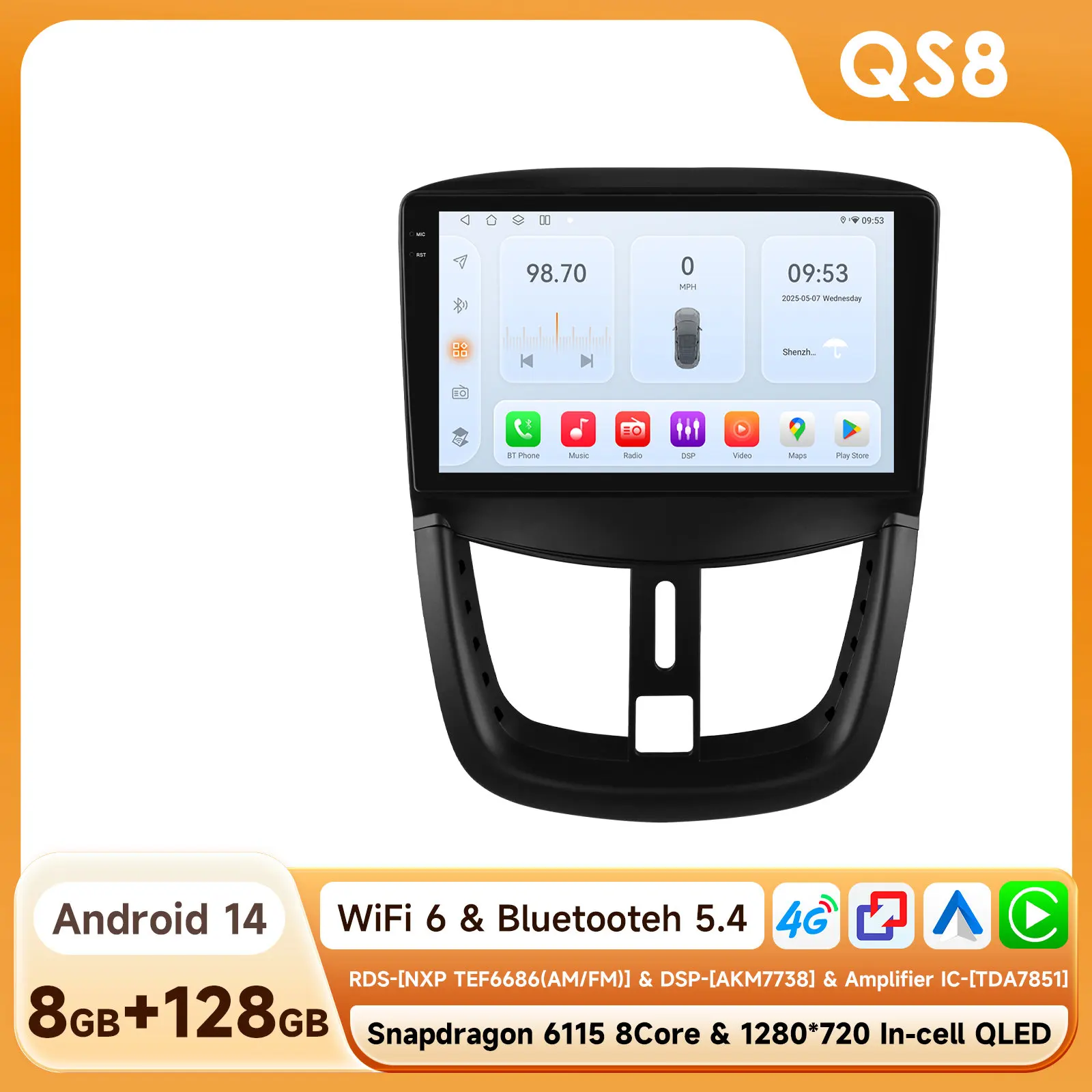 Autorradio Android 14 con CarPlay y GPS para Peugeot 207 2006-2015 - imagen 3