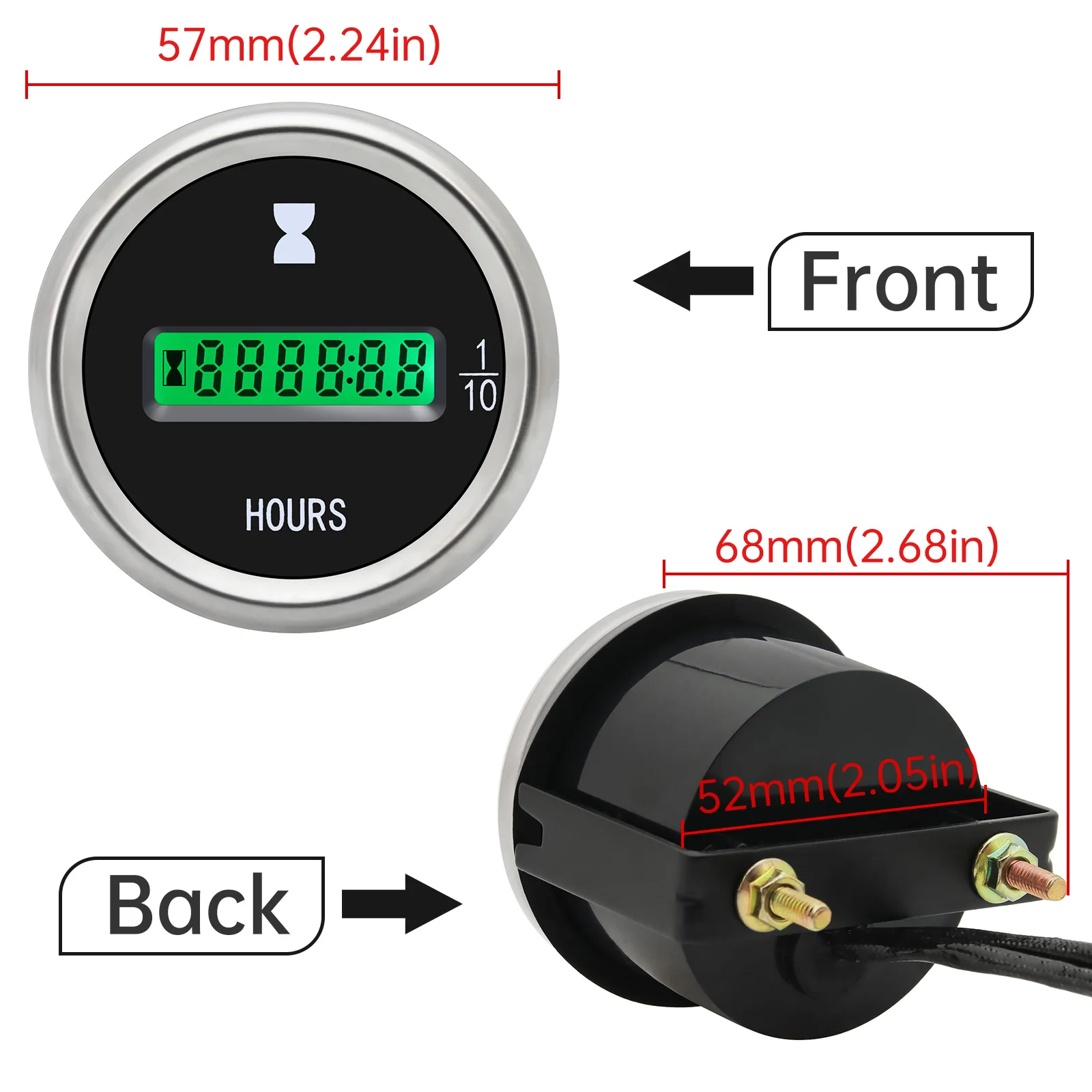Medidor de horas digital LED 52mm universal moto coche barco ATV 12V 24V - imagen 5