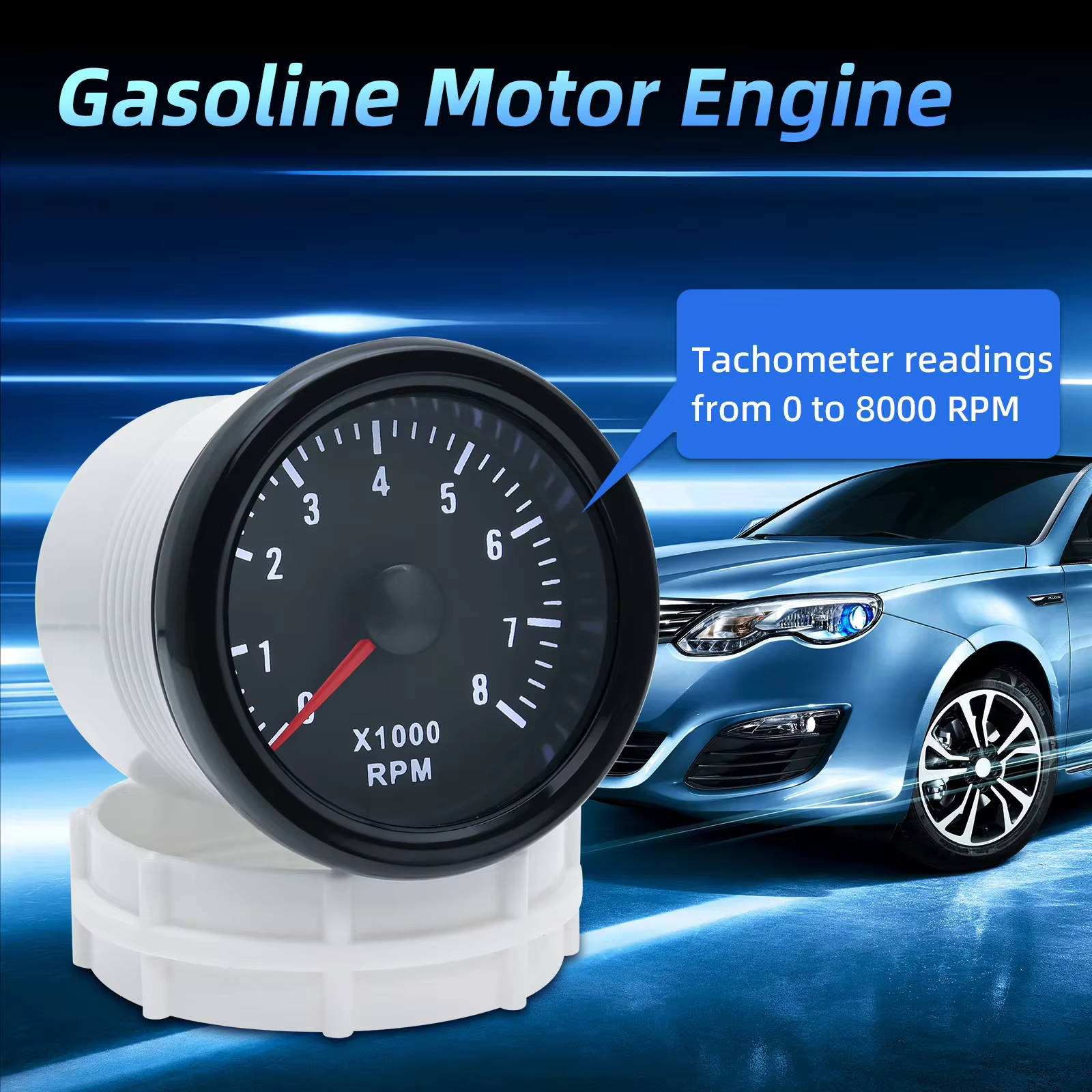 Cuentarrevoluciones 52 mm 0-8000 rpm para gasolina, LED blanco - imagen 4