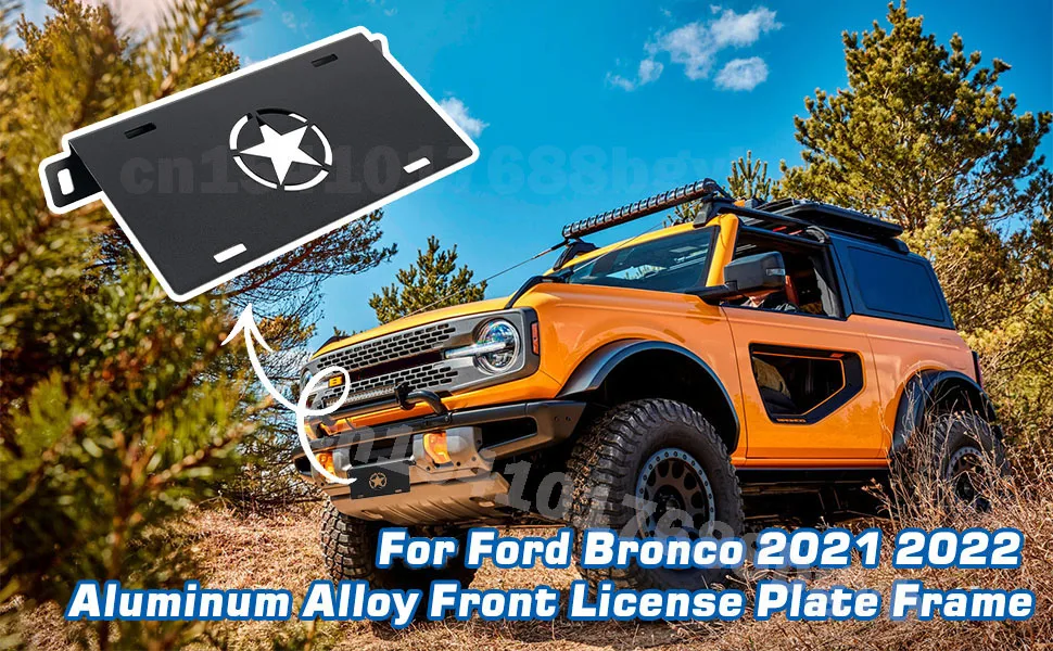 Marco de matrícula delantero instalado en un Ford Bronco