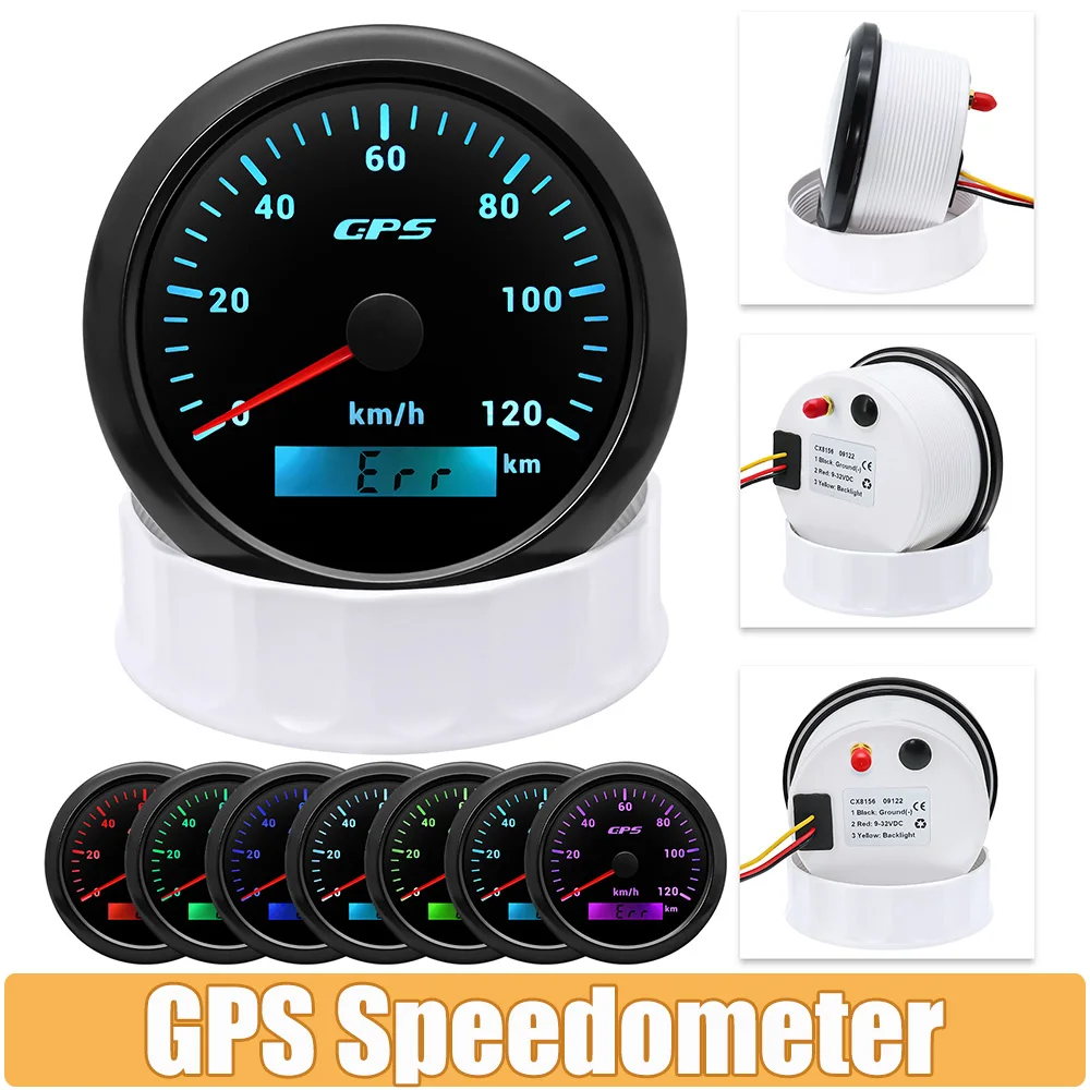 Velocímetro GPS 85 mm para moto, barco y coche con antena y 7 colores
