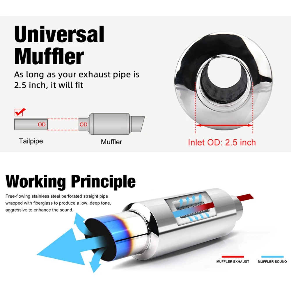 Silenciador de escape universal – acero inoxidable 2,5" a 4" - imagen 3