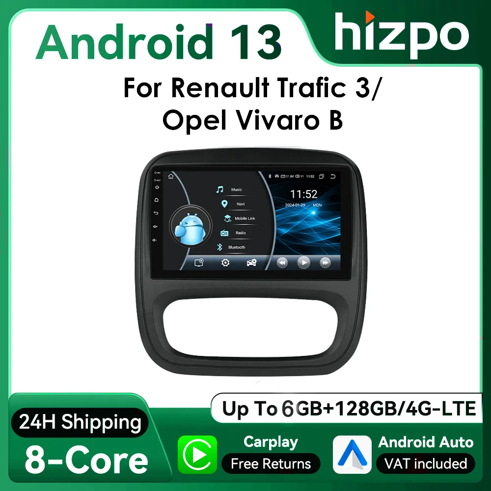 Hizpo Radio 2DIN GPS con CarPlay para Opel Vivaro B y Renault Trafic