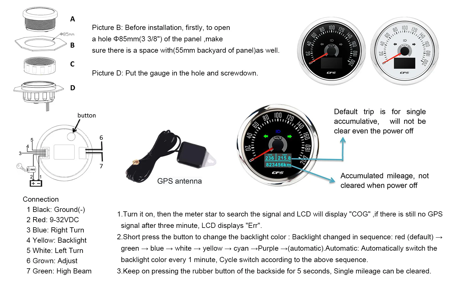 Velocímetro GPS ZMFJH con display legible