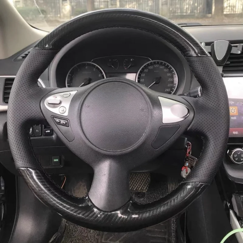 Funda de cuero genuino para volante de coche, cubierta de fibra de carbono para Infiniti FX FX35 FX37 FX50 Nissan Juke Maxima 2009-2014 Sentra, DIY