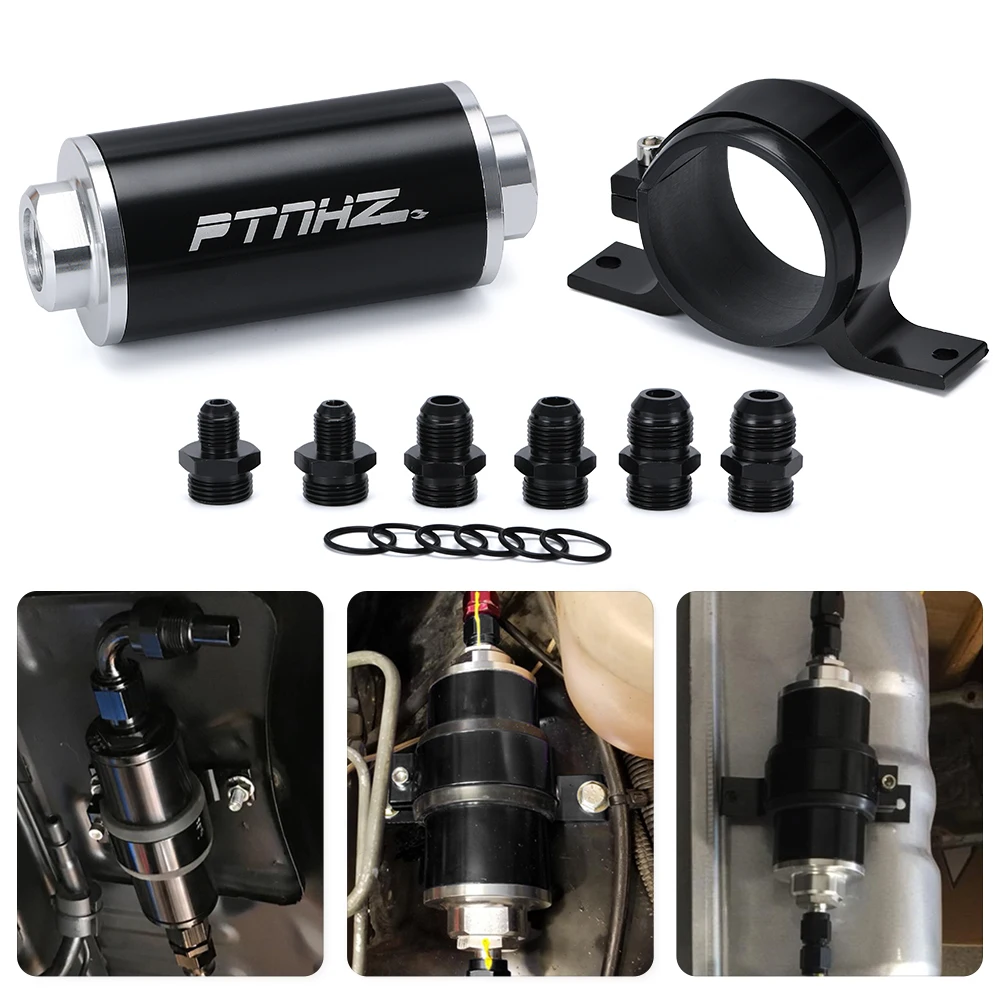 WLR - 58mm Universal Inline Fuel Filter with Adaptor AN6 AN8 AN10 Fittings 50 Micron Element And 60mmFuel Filter Bracket For E85 - imagen 3