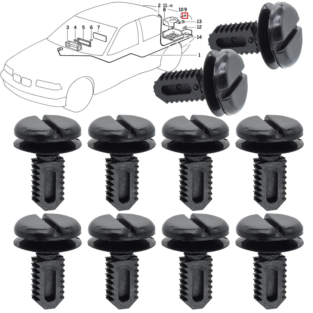 10X tapa de maletero tablero cubierta de batería escudo forro de maletero Clips de ajuste 51471945266   Para BMW E30 E91 E93 M3 E36 E46 E60 X3 E60 M5 E32 E83 - imagen 4