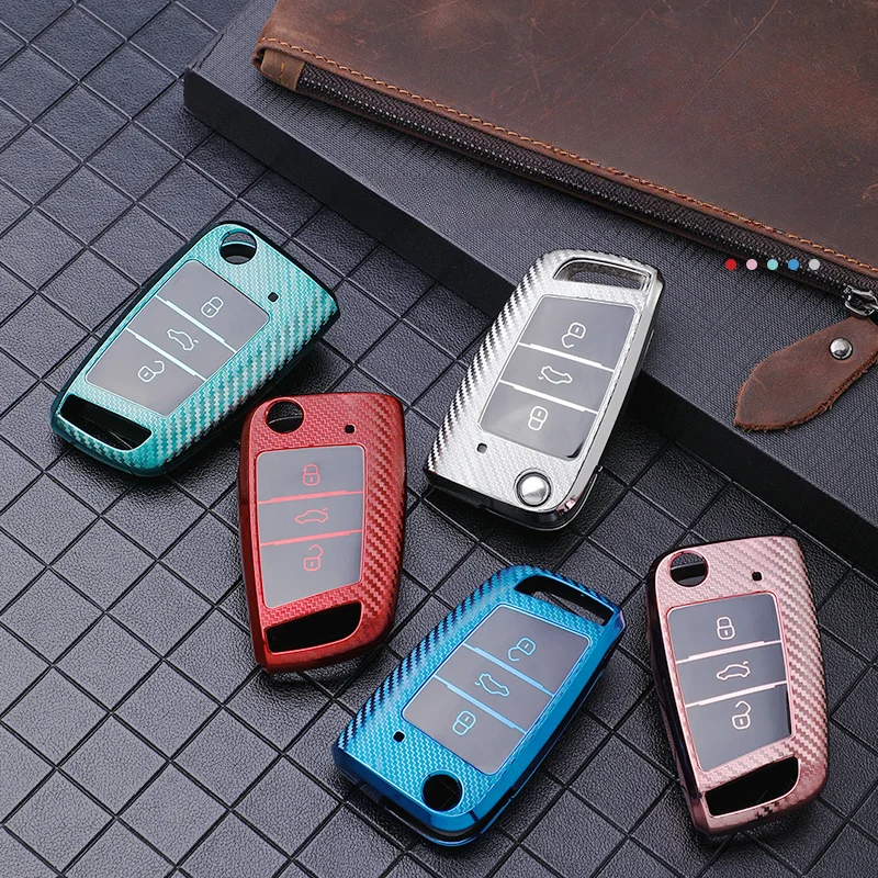 Funda de llave TPU efecto carbono para VW, SEAT y Skoda