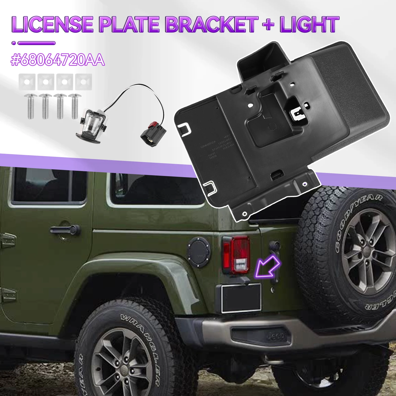 68064720AA Soporte matrícula trasera con marco y luz Jeep JK 2006-2017 - imagen 3