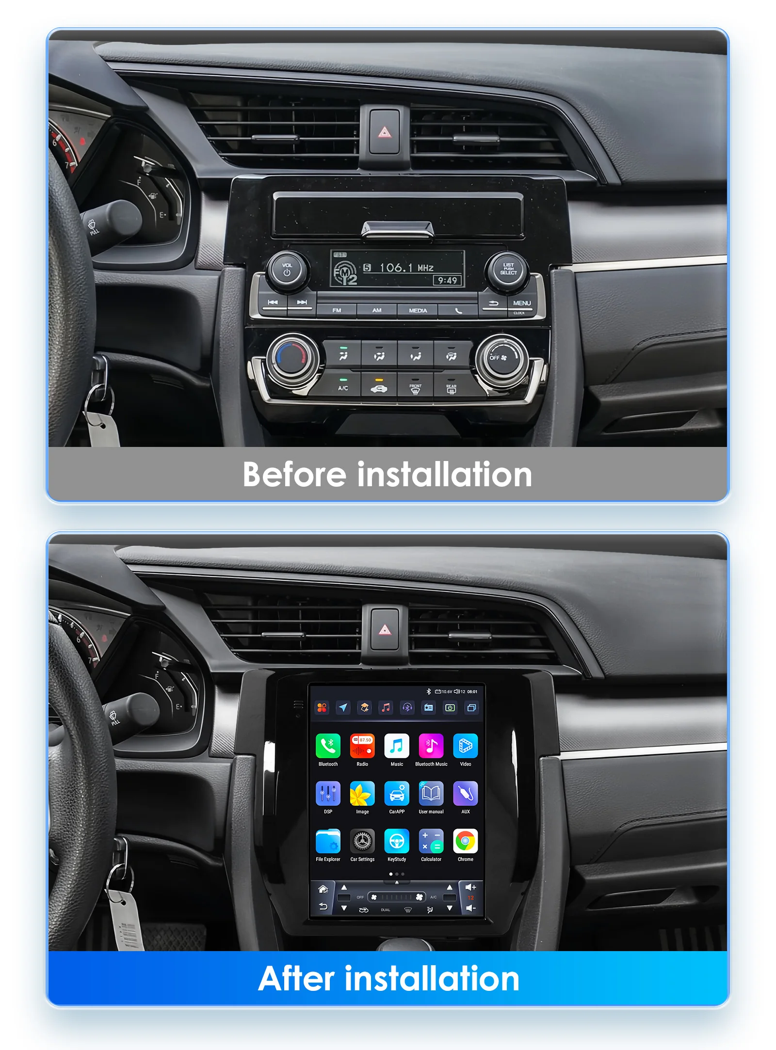 Hizpo Android 13 Radio de coche Multimeda para Honda Civic 2015 - 2020 Auto Carplay Audio estéreo navegación GPS 2 din para estilo Tesla - imagen 2