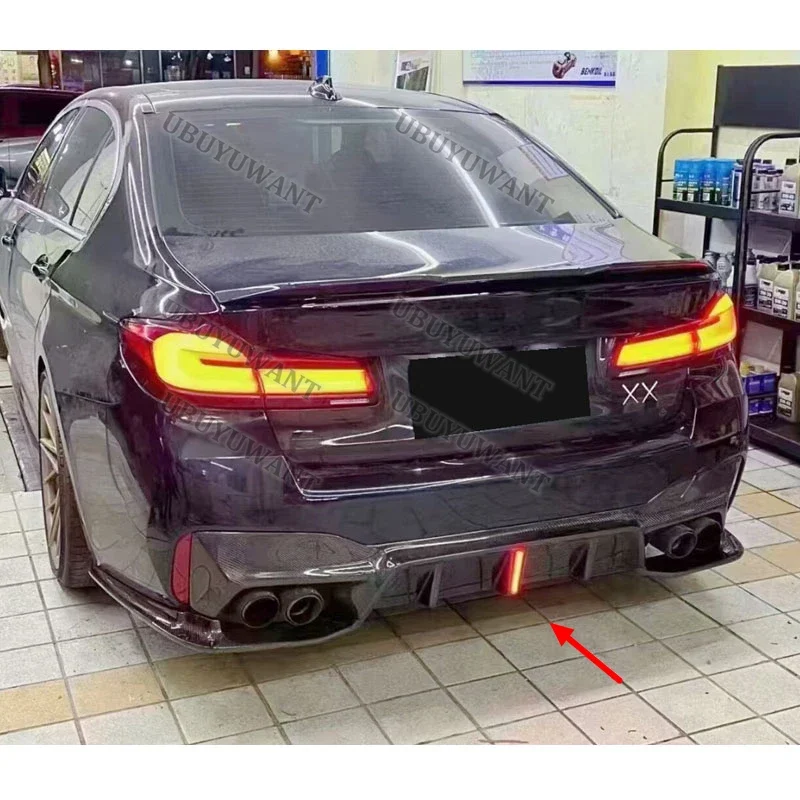 Para BMW 5 Series M5 F90 G30 G38 3D con luces estilo labio trasero de carbono difusor de parachoques trasero divisor trasero alerón - imagen 3