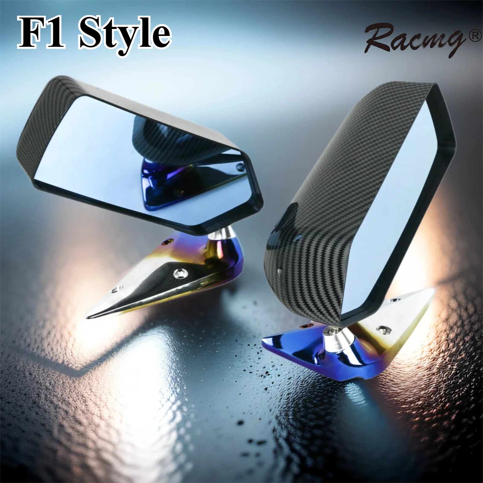Retrovisor lateral estilo F1 cuadrado metálico – decoración exterior automóvil