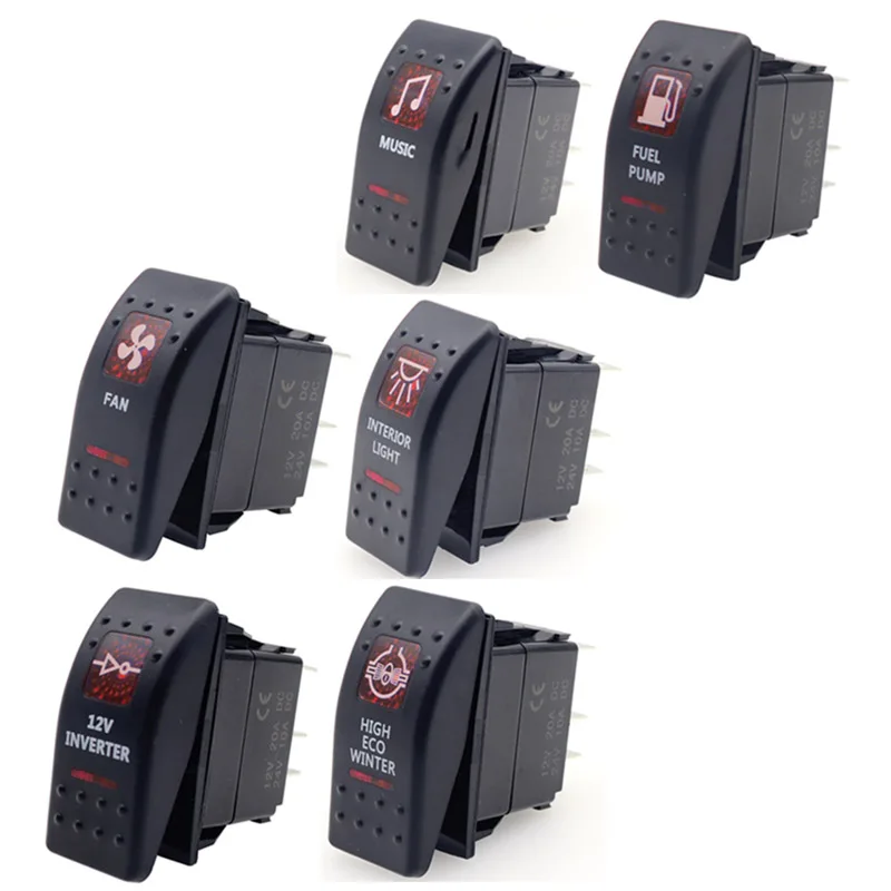 Interruptor basculante con LED rojo para coche