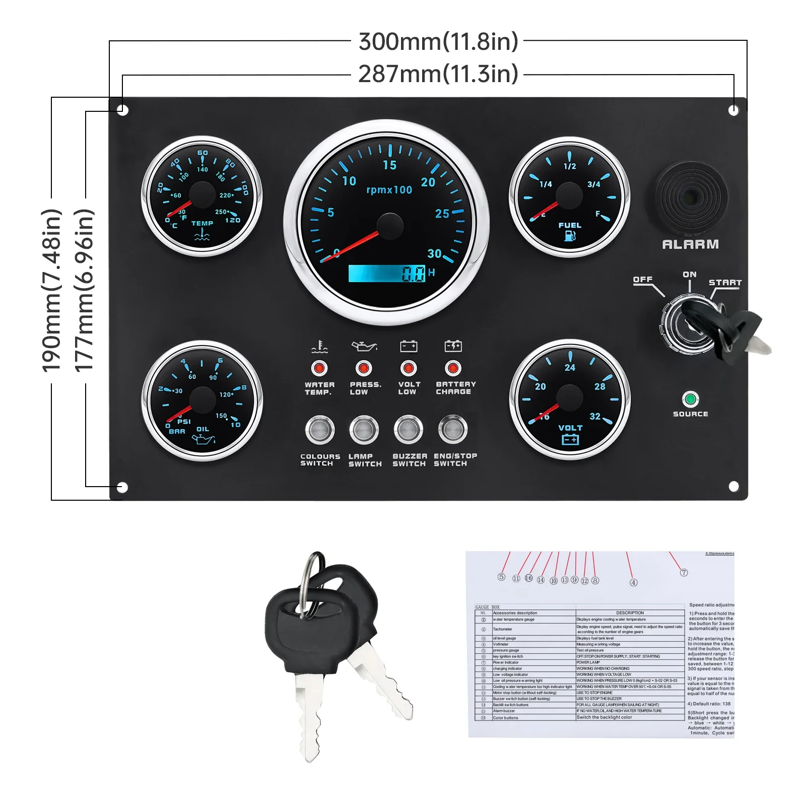Panel de interruptores 12 V con tacómetro y medidores LED de 7 colores - imagen 4