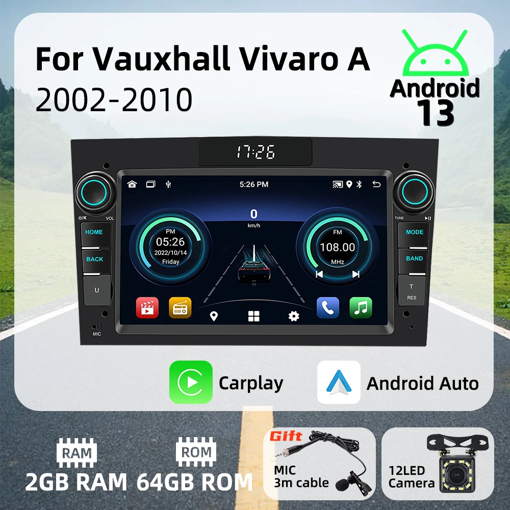 Radio multimedia 2Din con CarPlay y Android Auto para Opel Vivaro A